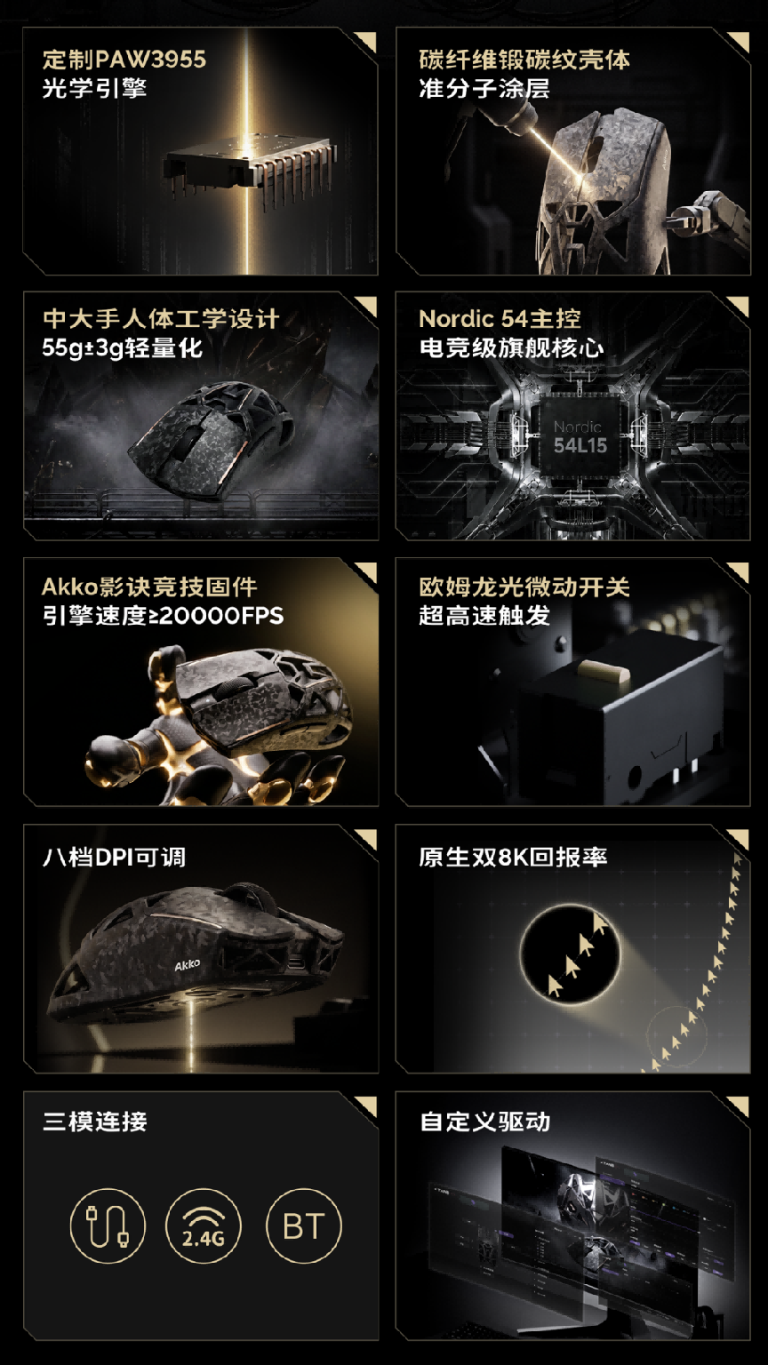 Akko 空影 TAN8 复合碳纤维电竞鼠标：碳为刃，影为锋